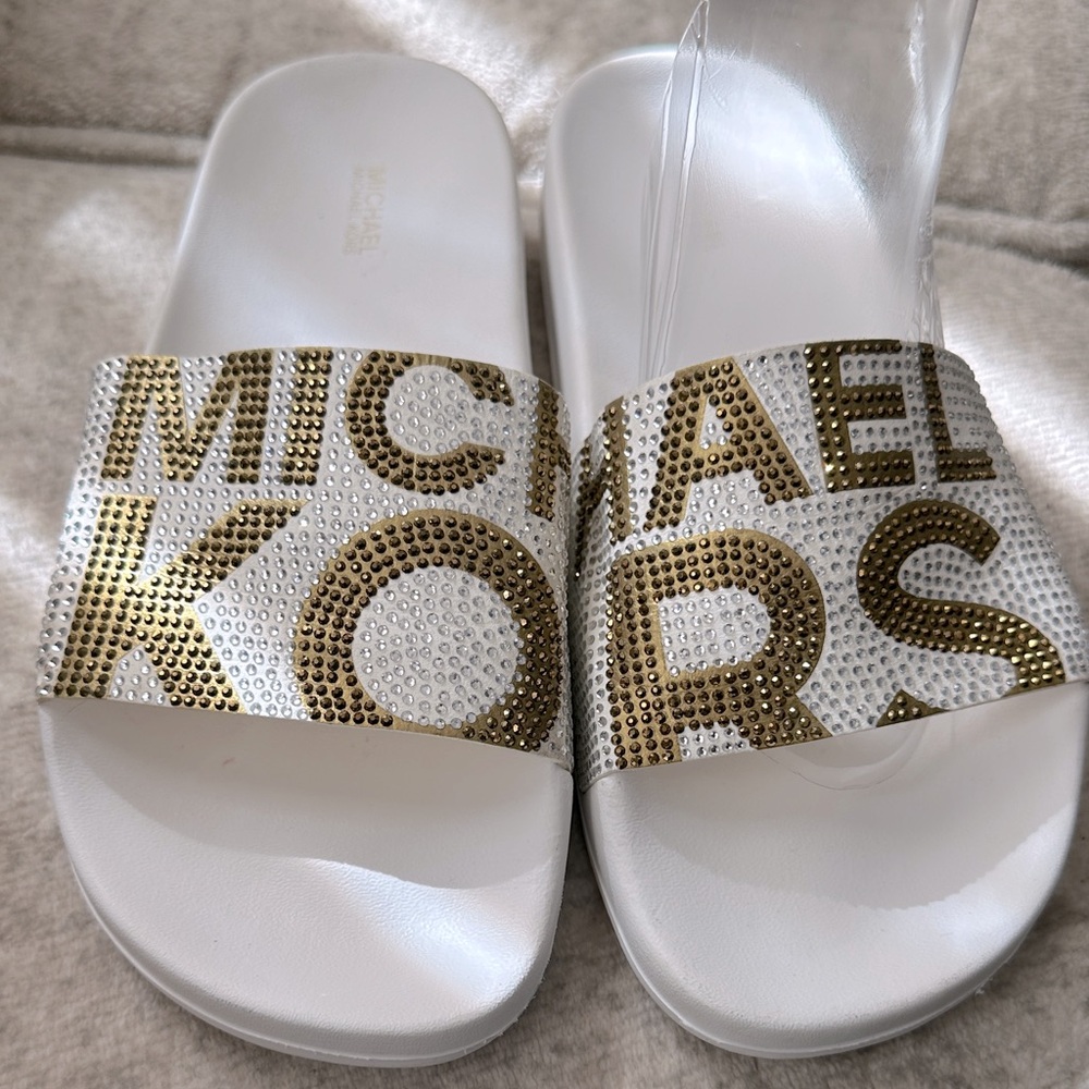 MICHAEL Michael Kors White and Gold Sandals